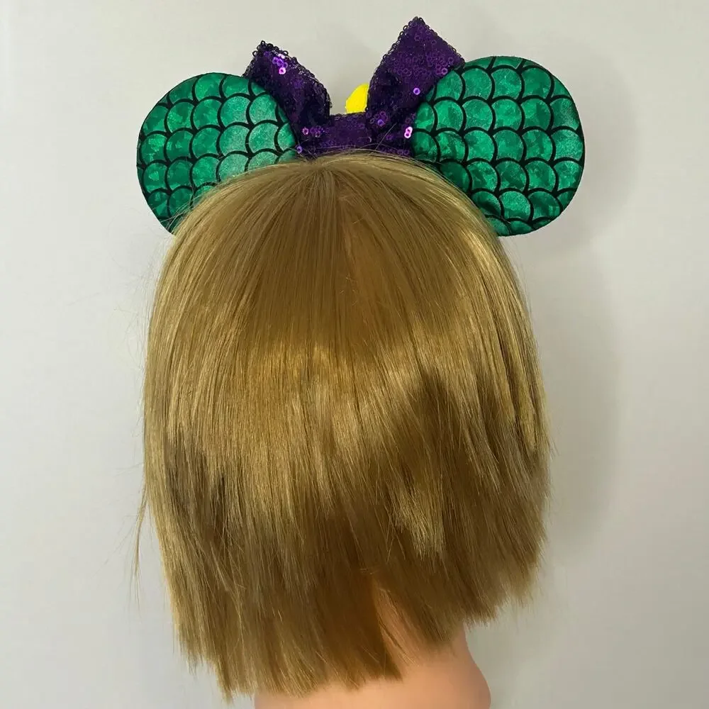 Handmade Halloween Mouse Ears Headband Purple Sequin Bow Spiderweb Ghost